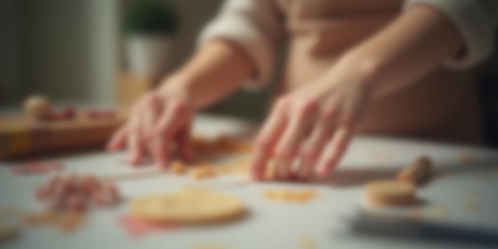 Blurred background image of hands working on a craft project
